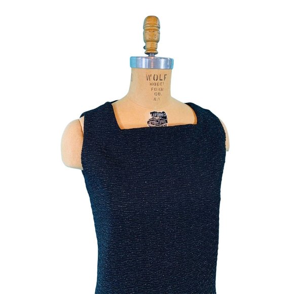 Vintage 60s Shift Dress Womens Medium Black Silver Metallic Cintura - Picture 6 of 10